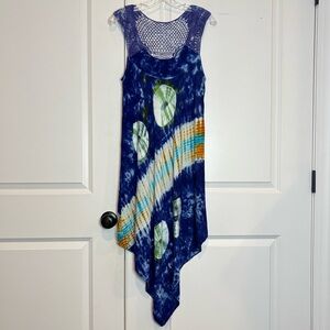 INGEAR Resort Blue Crochet Tie Dye Dress Swim Cover Up L/XL